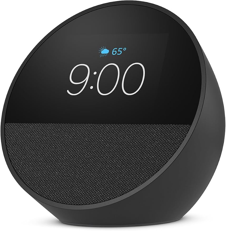 Amazon Echo Spot: ideal para mesitas de noche, oficinas y cocinas, incluye despertador inteligente con Alexa (negro)