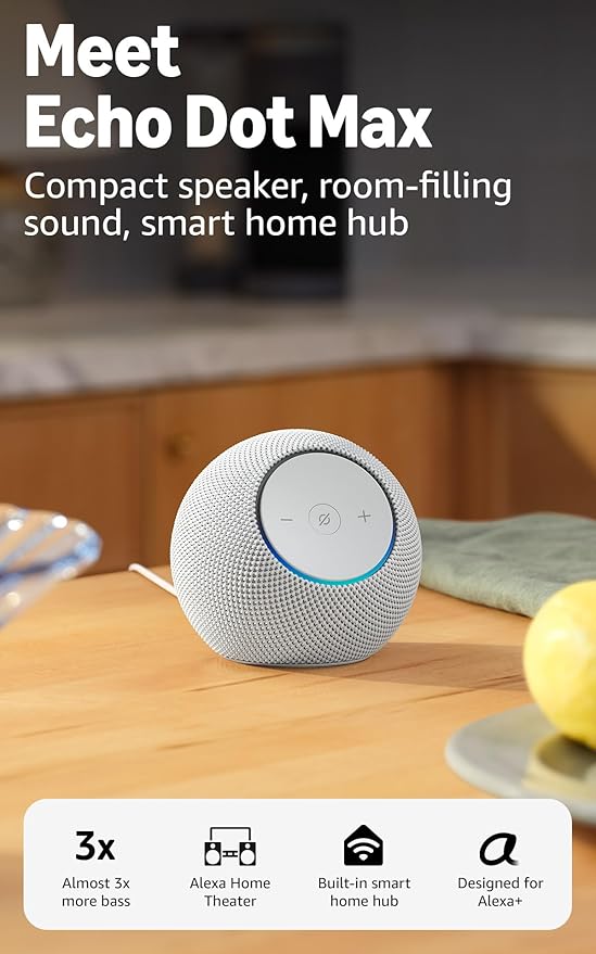 Echo Dot Max (modelo más reciente) de sonido estéreo (blanco glaciar)