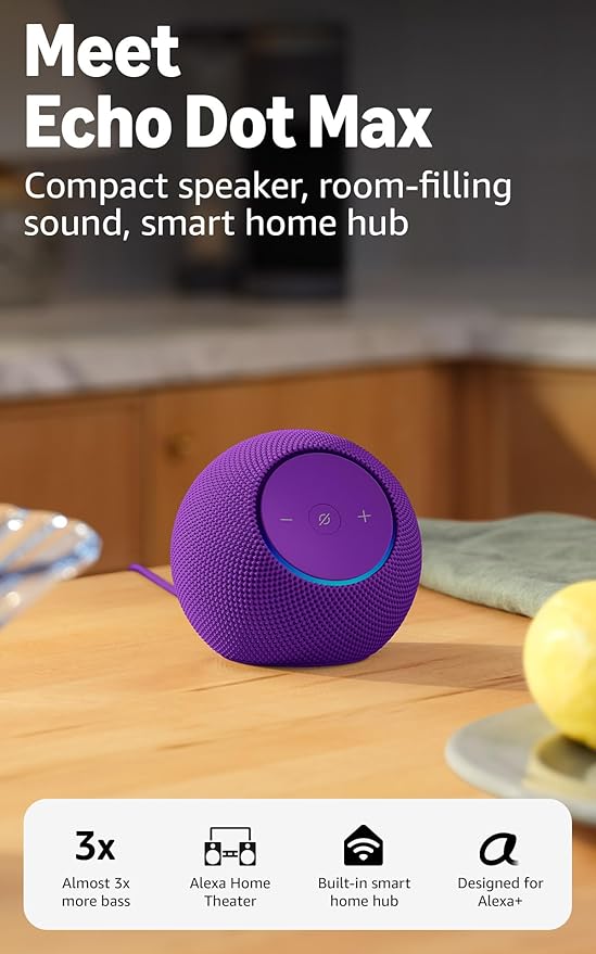 Echo Dot Max (modelo más reciente) de sonido estéreo (Amatista)