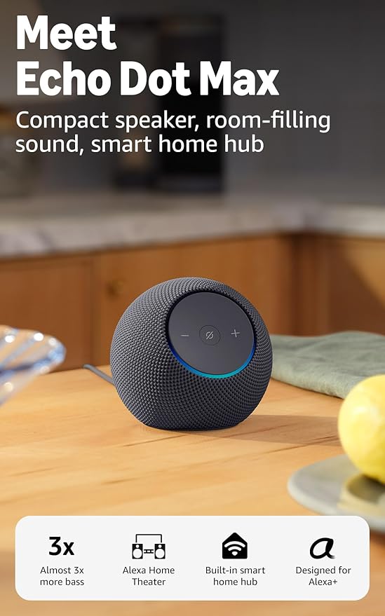 Echo Dot Max (modelo más reciente) de sonido estéreo (Grafito)